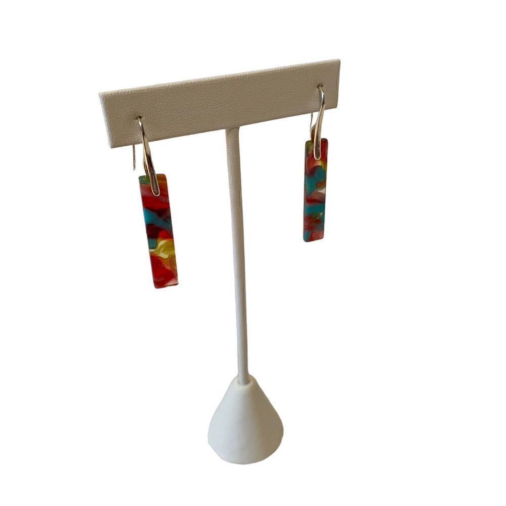 Handcrafted & Designed Multi-Colored Resin Drop Earrings. - Picture 3 of 6